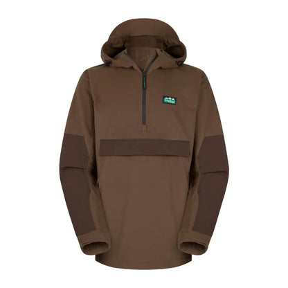 Brown hooded pullover Ridgeline Pintail Ghillie Smock with half-zip and green logo