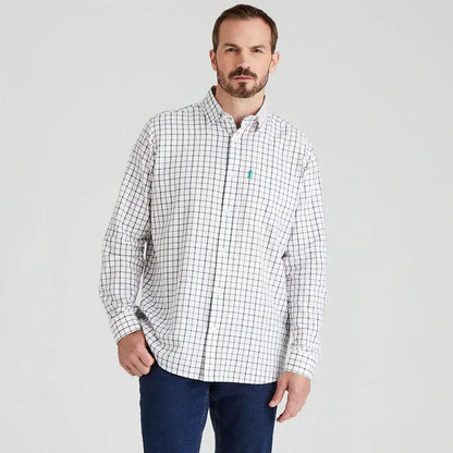 Man in checkered Ridgeline Sedgebrook Shirt showcasing casual style