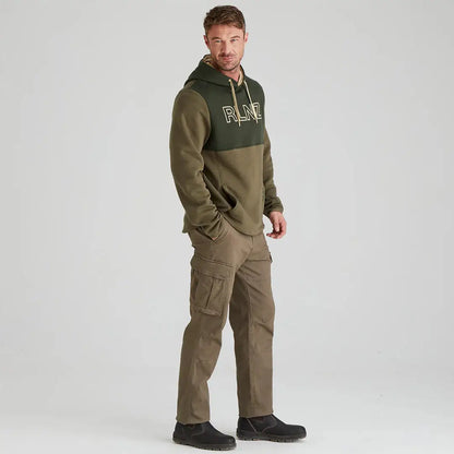 Man wearing a Ridgeline South Island Hoodie and cargo pants in casual style