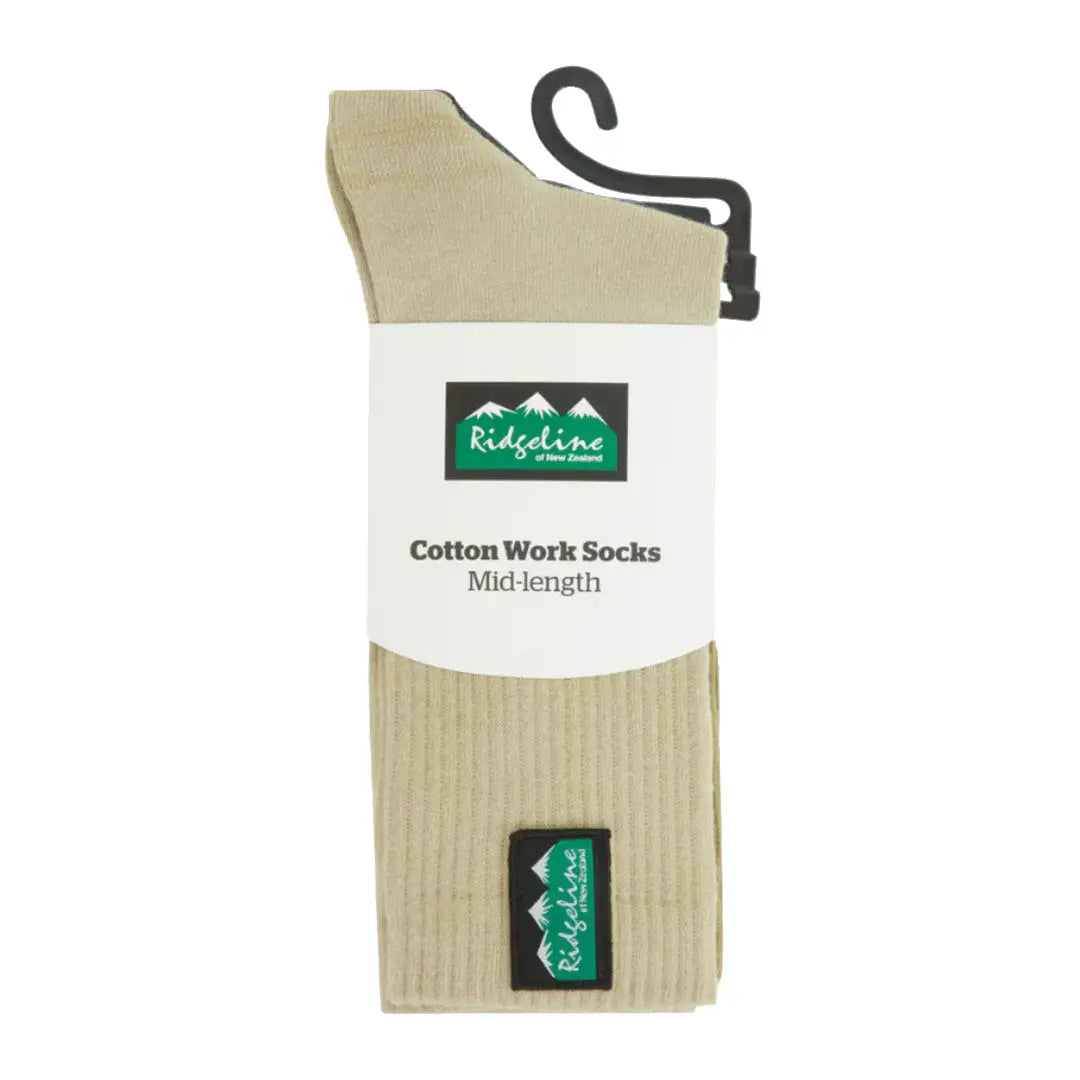 Beige cotton light work socks for men and women from Ridgeline Mid Length 3 Pack