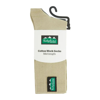 Beige cotton light work socks for men and women from Ridgeline Mid Length 3 Pack