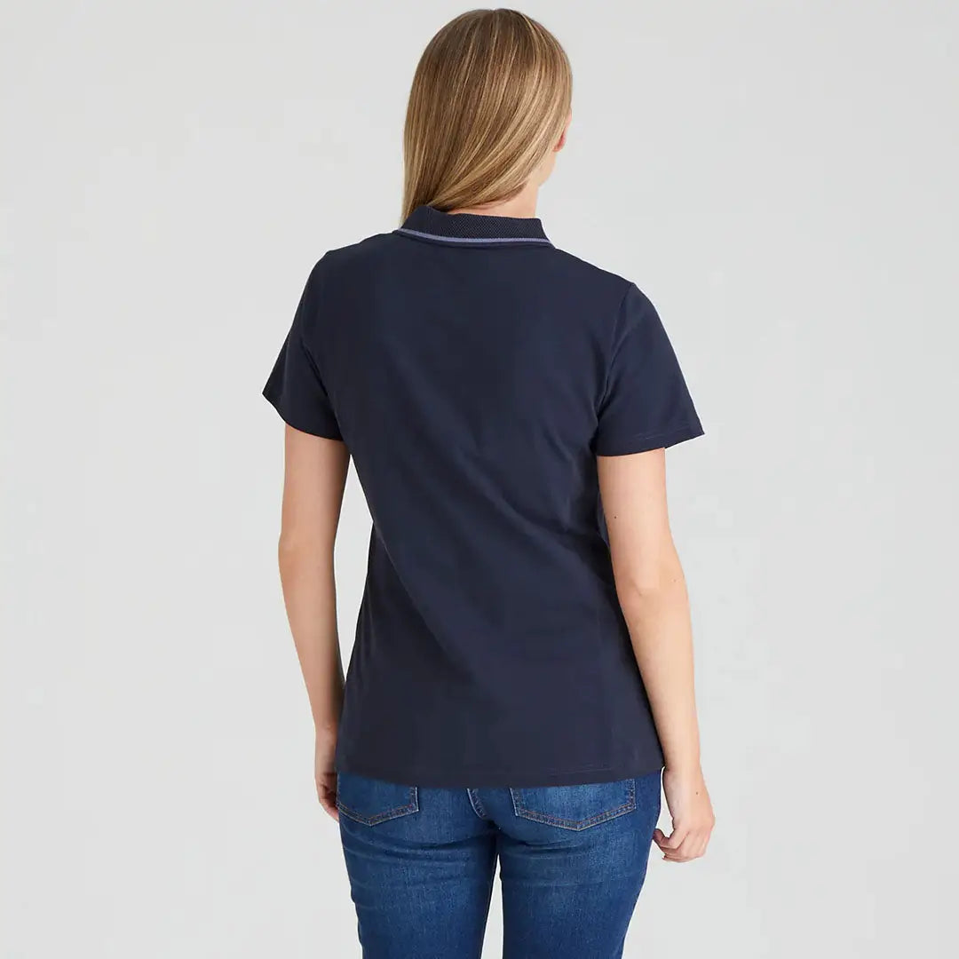 Woman wearing navy Ridgeline Womens Kilworth Polo Shirt, stylish polo shirt for women
