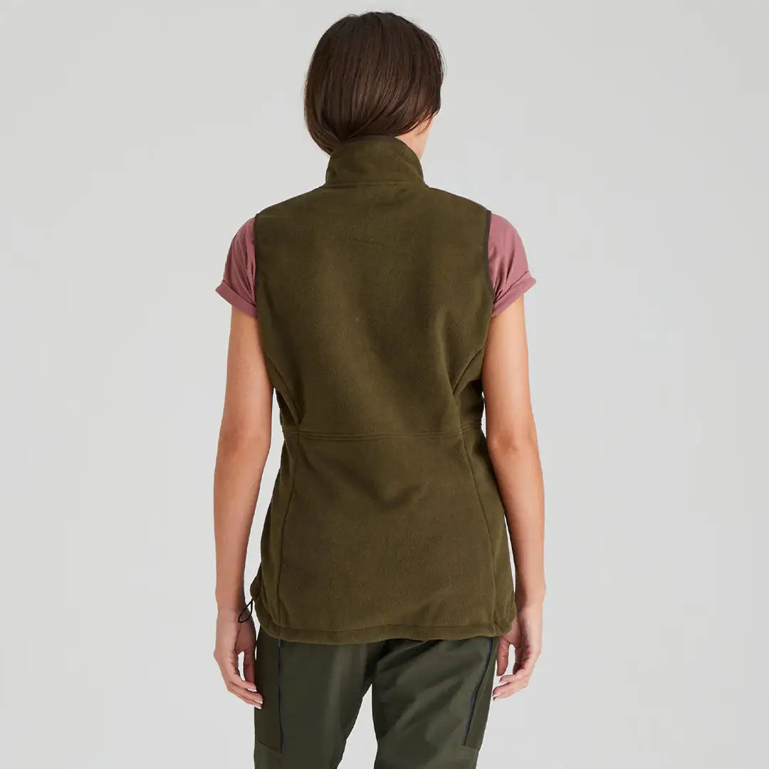 Olive green fleece vest shown in Ridgeline Womens Kodiak Gilet, a luxurious southern star wind-resistant vest perfect for layering
