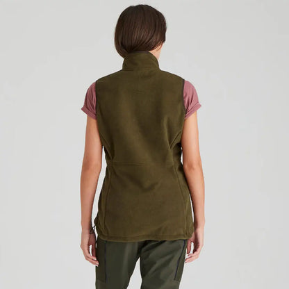Olive green fleece vest shown in Ridgeline Womens Kodiak Gilet, a luxurious southern star wind-resistant vest perfect for layering