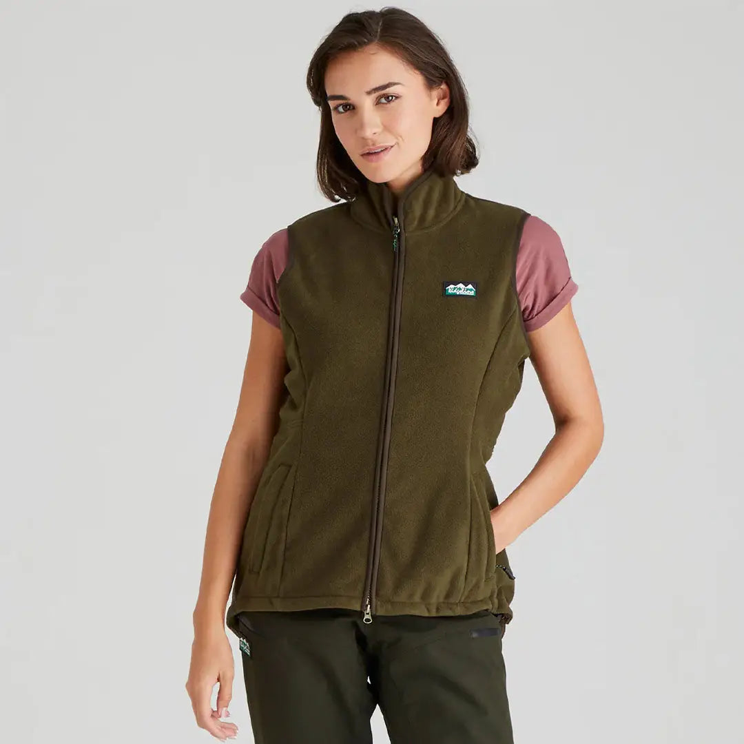 Olive green fleece vest from Ridgeline Womens Kodiak Gilet collection, wind-resistant and luxurious Southern Star feel