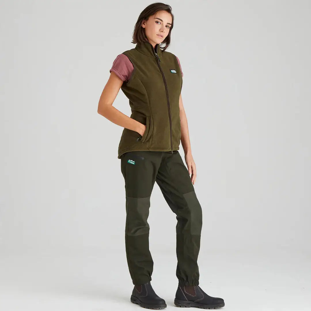 Olive green Kodiak Gilet by Ridgeline Womens designed as a luxurious Southern Star wind-resistant vest perfect for layering