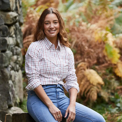 Plaid button-down shirt and jeans styled with Ridgeline Womens Sedgebrook Shirt