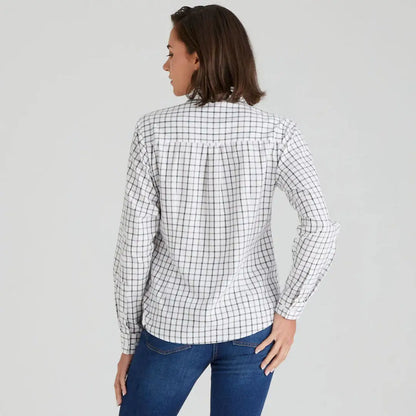 Woman wearing Ridgeline Womens Sedgebrook Shirt in checkered pattern from Ridgeline Womens