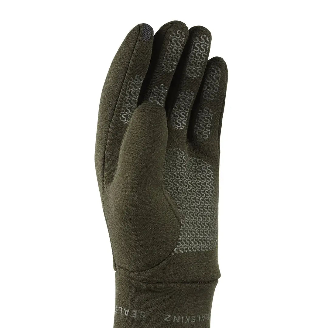 Dark green Sealskinz Acle Nano Fleece Glove with textured grip, perfect water-resistant gloves