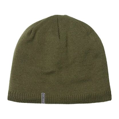 Olive green knit beanie, featuring a tag, perfect for your Sealskinz Cley Hat collection