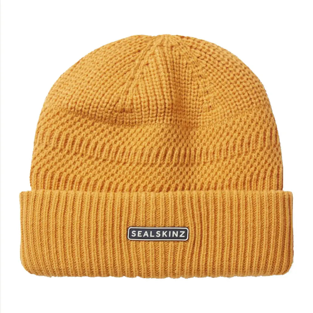 Mustard yellow roll cuff beanie with Sealskinz label, perfect for cold weather
