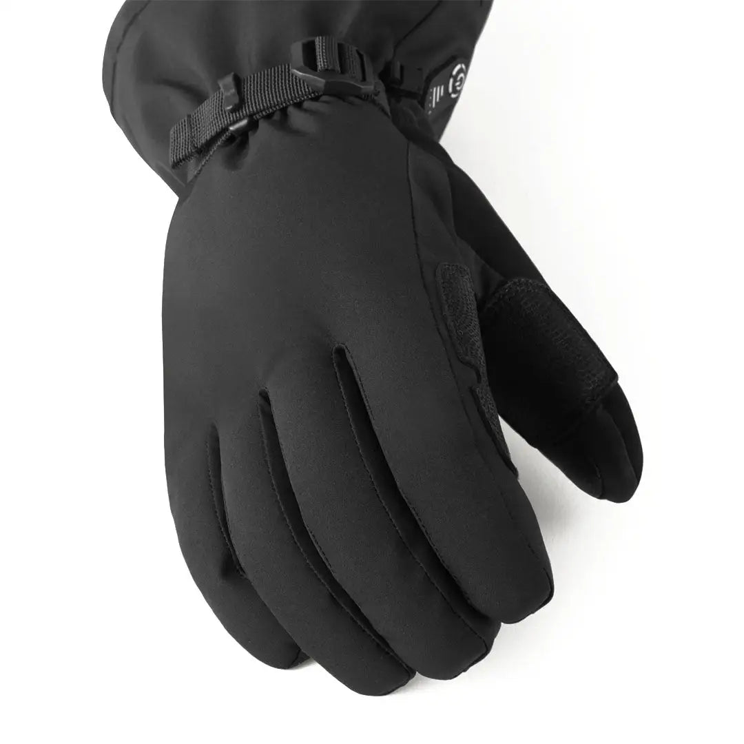 Black waterproof winter glove with adjustable wrist strap for outdoor hunting country clothing