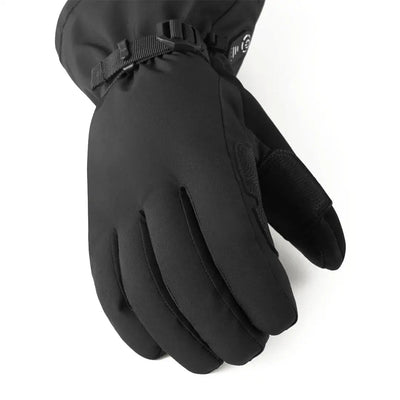Black waterproof winter glove with adjustable wrist strap for outdoor hunting country clothing