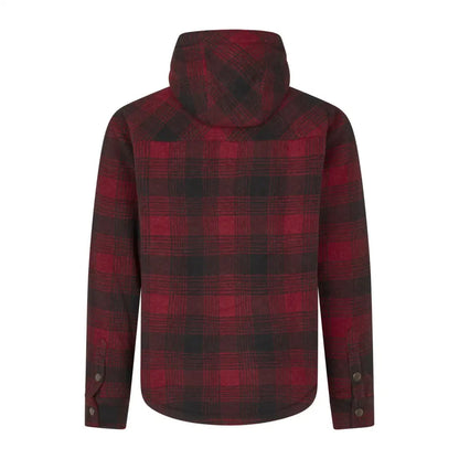 Red and black plaid hooded shirt from Seeland Canada Yukon Jacket for outdoor adventures