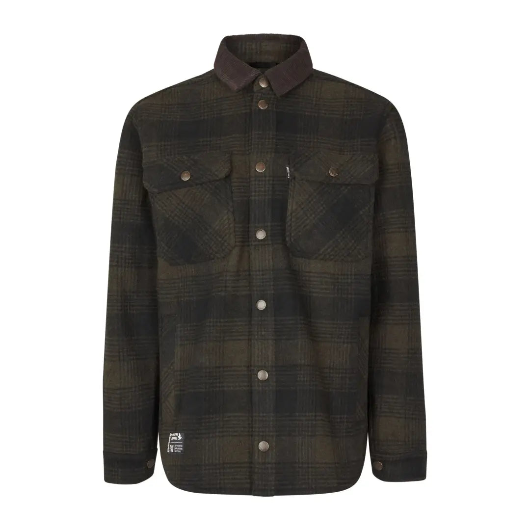 Plaid button-down shirt jacket styled as Canada Yukon Shirt for Yukon look