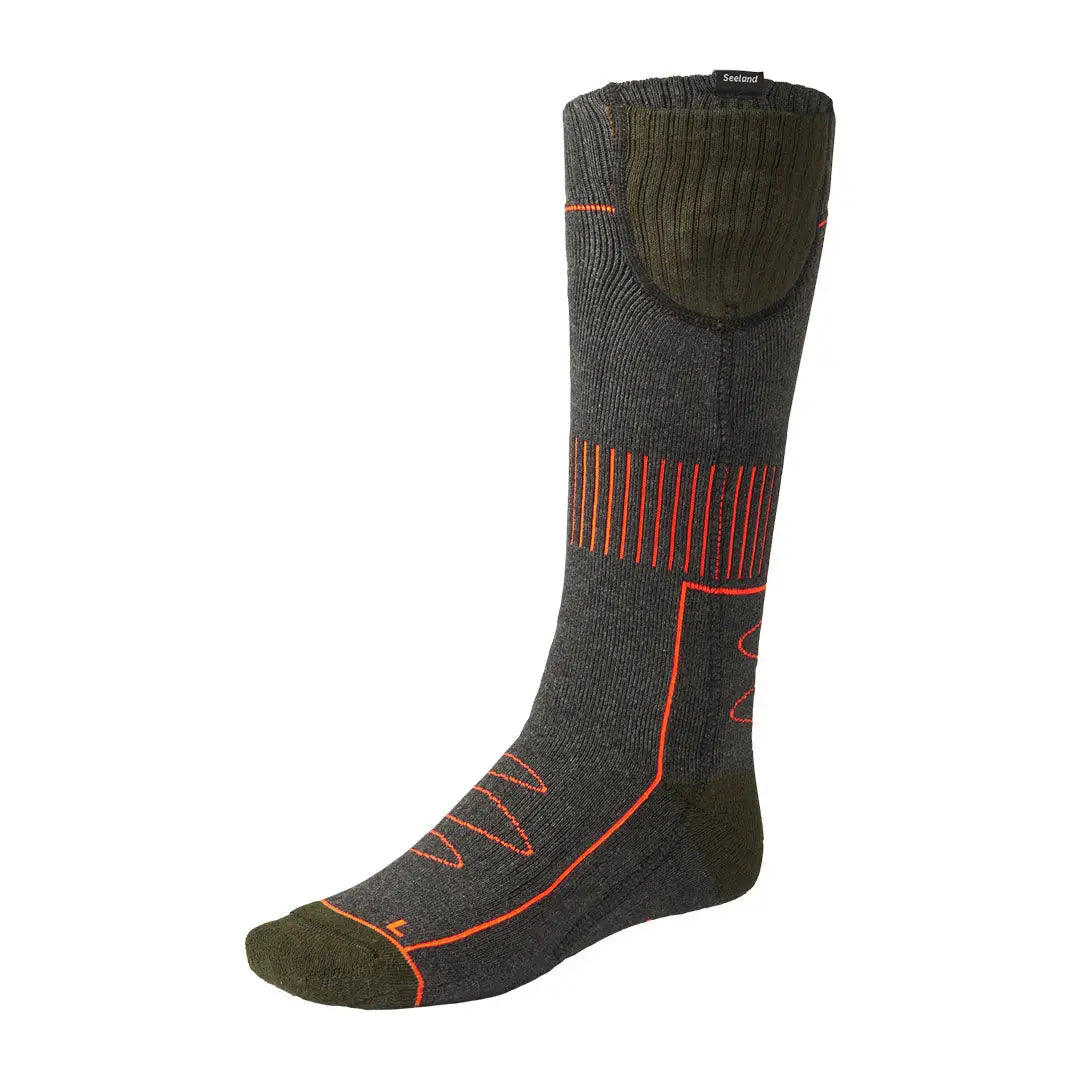 Gray and orange patterned Seeland Celsius Heat Sock perfect for country clothing and power banks