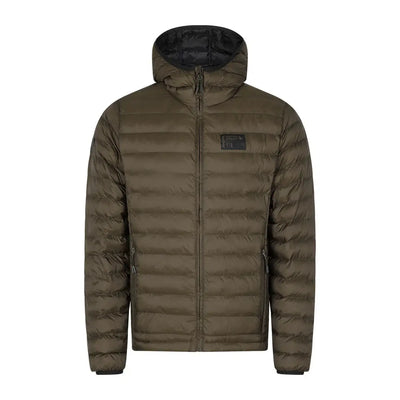 Olive green puffy Seeland Fahrenheit Jacket with hood and zipper closure for warmth