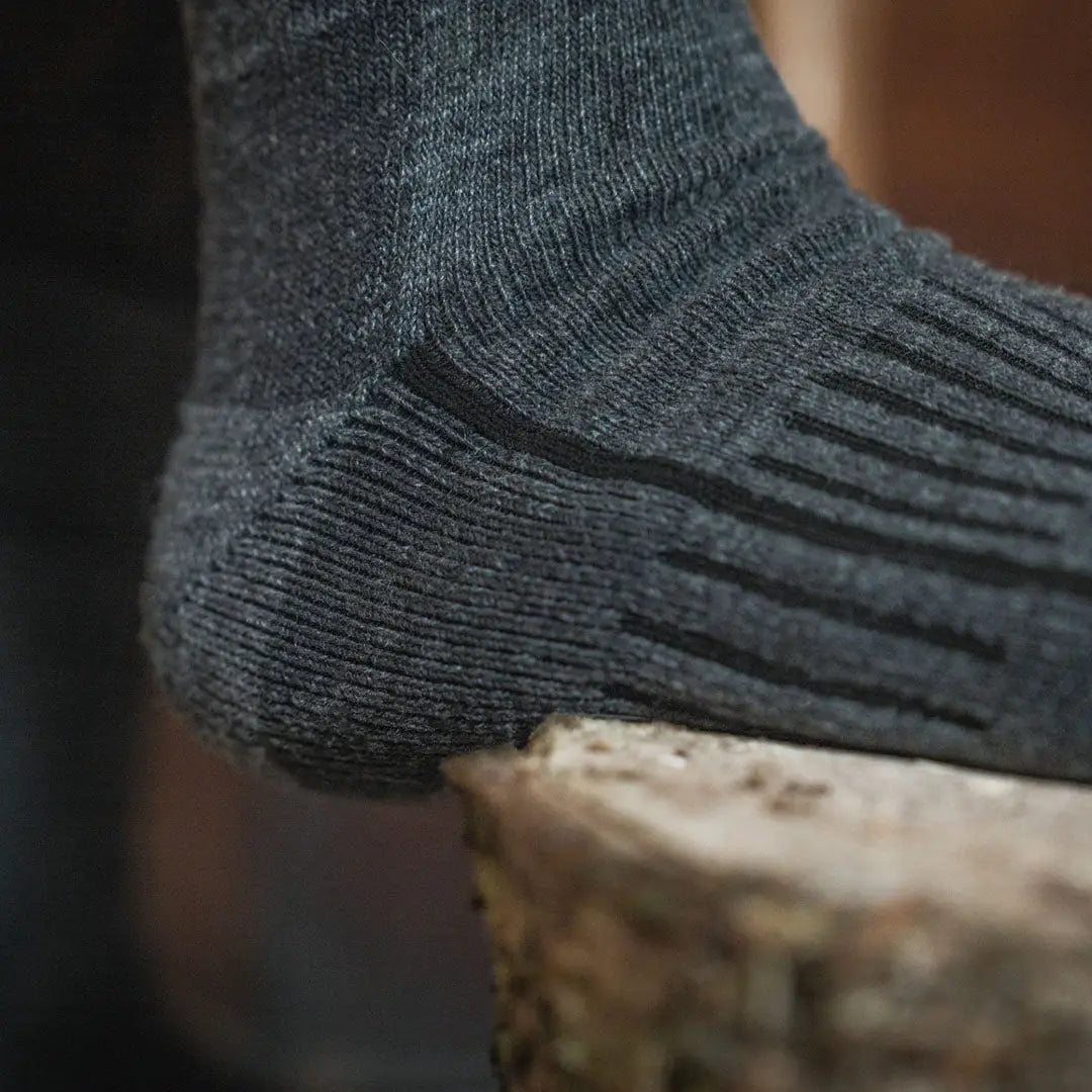 Gray sock with black stripes from Seeland Field Heavy Merino Socks for heavy field use