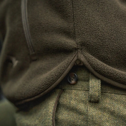 Olive green fog fleece and tweed country clothing perfect for hunting trips