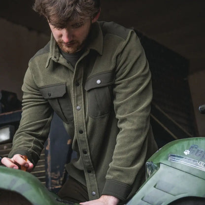 Olive green Seeland Gust Fleece Shirt with button-down design for comfy style