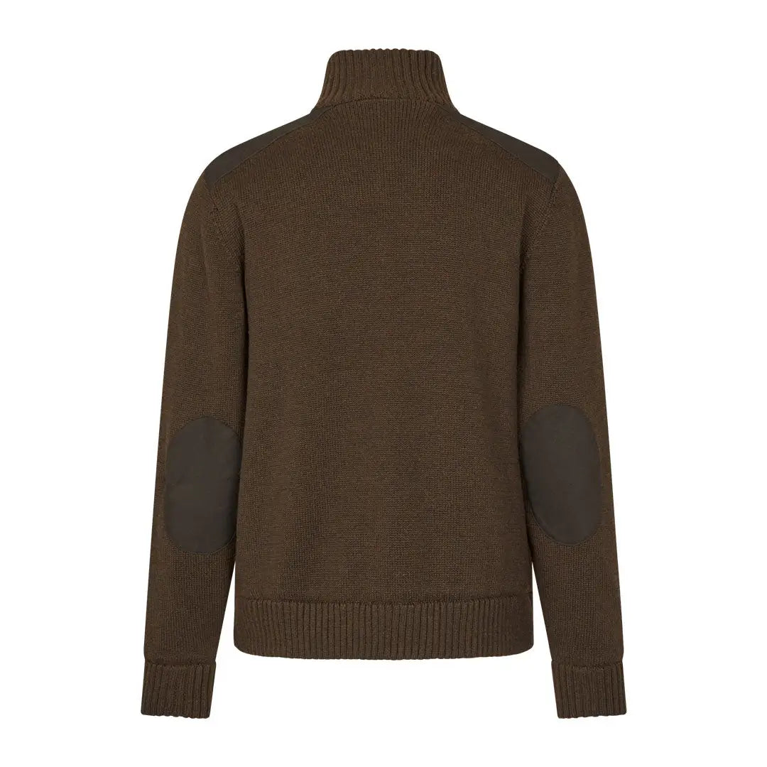 Brown knit sweater with elbow patches from Seeland Haze Windbreaker Knit Jumper, a cozy midweight wool-blend pullover with pfas-free Seetex® wind