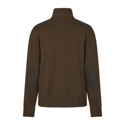Brown knit sweater with elbow patches from Seeland Haze Windbreaker Knit Jumper, a cozy midweight wool-blend pullover with pfas-free Seetex® wind