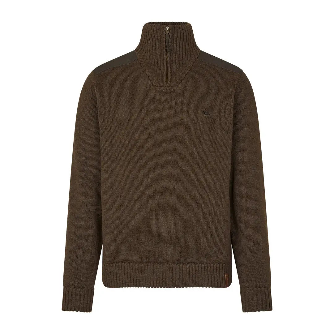 Brown knit half-zip sweater as part of Seeland Haze Windbreaker with seetex® lining
