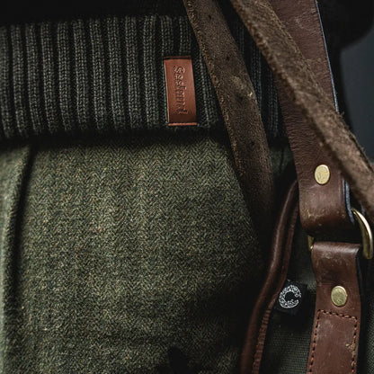 Olive green herringbone wool garment with leather accents Seeland Haze Windbreaker Knit Jumper