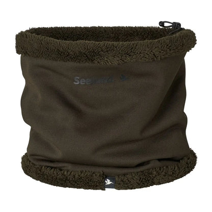 Brown Seeland Iron Neck Gaiter with fuzzy trim, perfect for cozy neck warmth