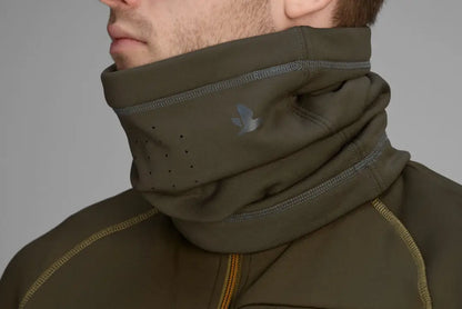 Seeland Neck Gaiter with olive green warm roll collar and breathable perforations