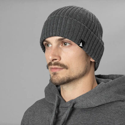 Gray ribbed Seeland Norite Beanie for cold weather warmth and style