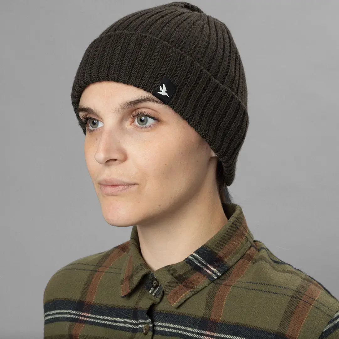 Olive green knit beanie from Seeland Norite Beanie collection, perfect for chilly days