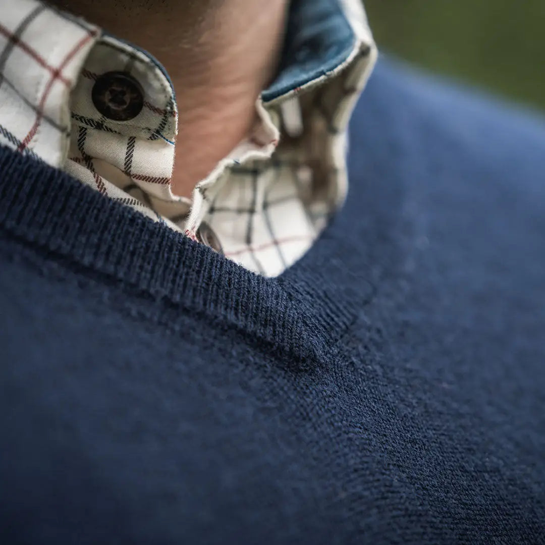 Seeland Pine V-Neck Pullover with navy sweater and collared shirt for country hunting style