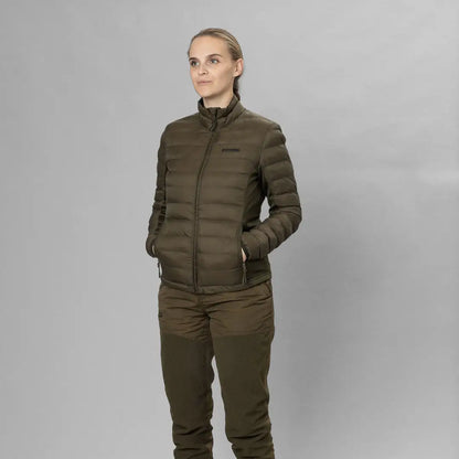 Woman in olive green Seeland Therma Jacket and pants, perfect for country clothing and hunting