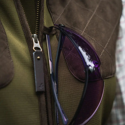 Olive and brown Seeland Wenlock Faye Ladies Waistcoat with stylish sunglasses for country clothing