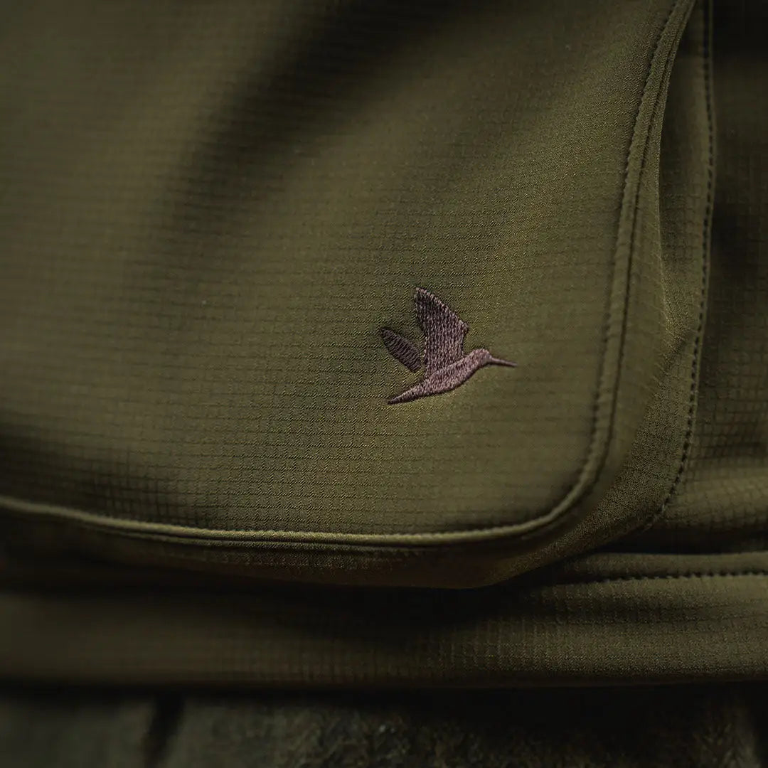 Olive green fabric with bird logo on Seeland Wenlock Faye Ladies Waistcoat for country clothing