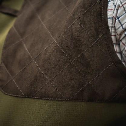 Quilted brown suede vest for men, perfect for country clothing and outdoor hunting adventures