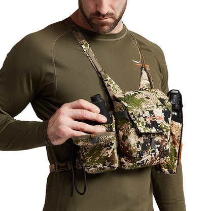 Camouflage chest pack from Sitka Mountain Optics Harness, ultimate utility piece for big game hunters