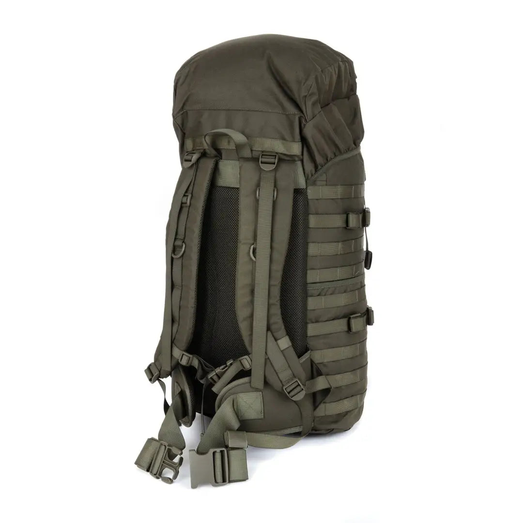 Military-style olive green Snugpak Endurance 40L rucksack with MOLLE and padded straps