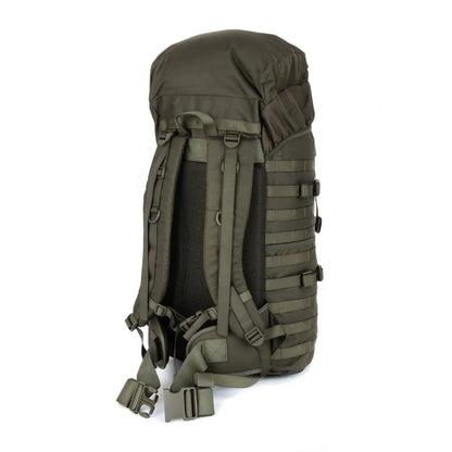 Military-style olive green Snugpak Endurance 40L rucksack with MOLLE and padded straps