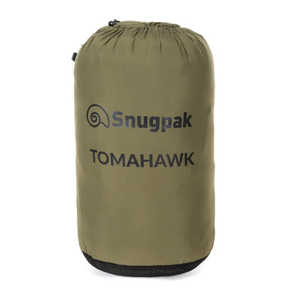 Olive green Snugpak Tomahawk stuff sack with drawstring for cold weather insulated jacket