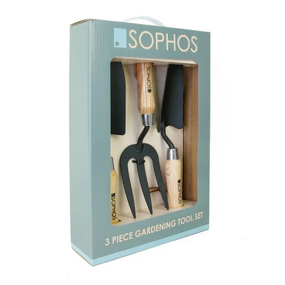 Sophos 3-piece hand tool set with trowel, fork, cultivator