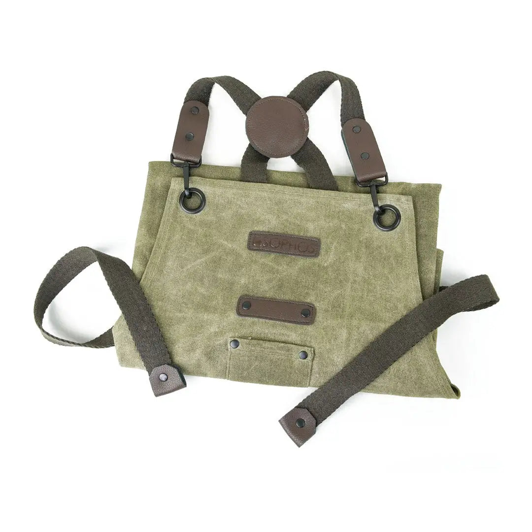 Olive green waxed canvas crossbody bag with leather accents for outdoors