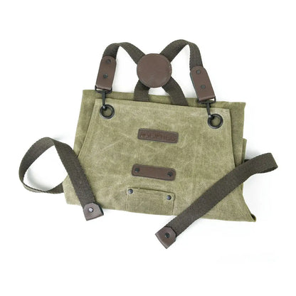 Olive green waxed canvas crossbody bag with leather accents for outdoors