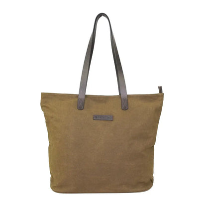 Sophos Canvas Tote Bag in tan with leather handles and zipper