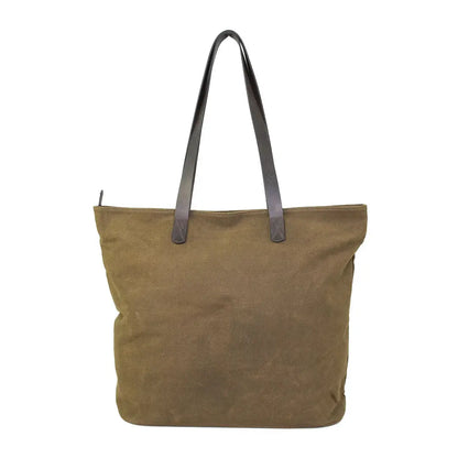 Sophos Canvas Tote Bag in olive green with leather handles