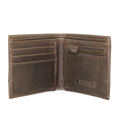 Brown leather Sophos Canvas Wallet with zippered compartments