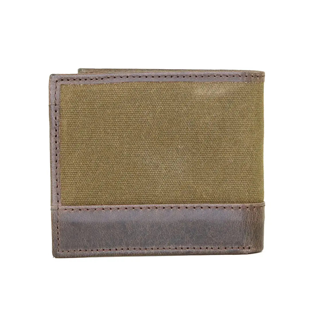 Sophos Canvas Wallet in khaki canvas and brown leather texture