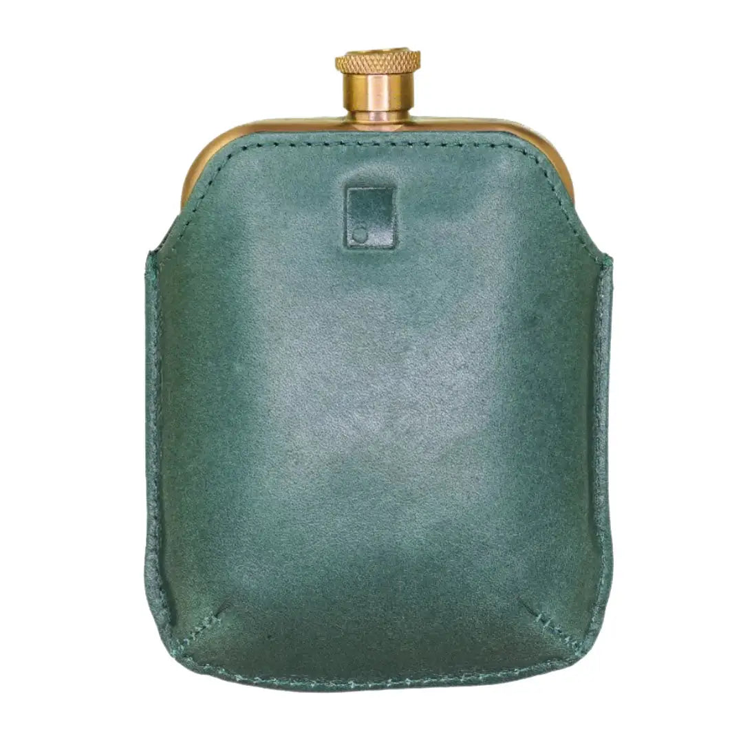 Sophos Colour Block hip flask in green leather with brass accents