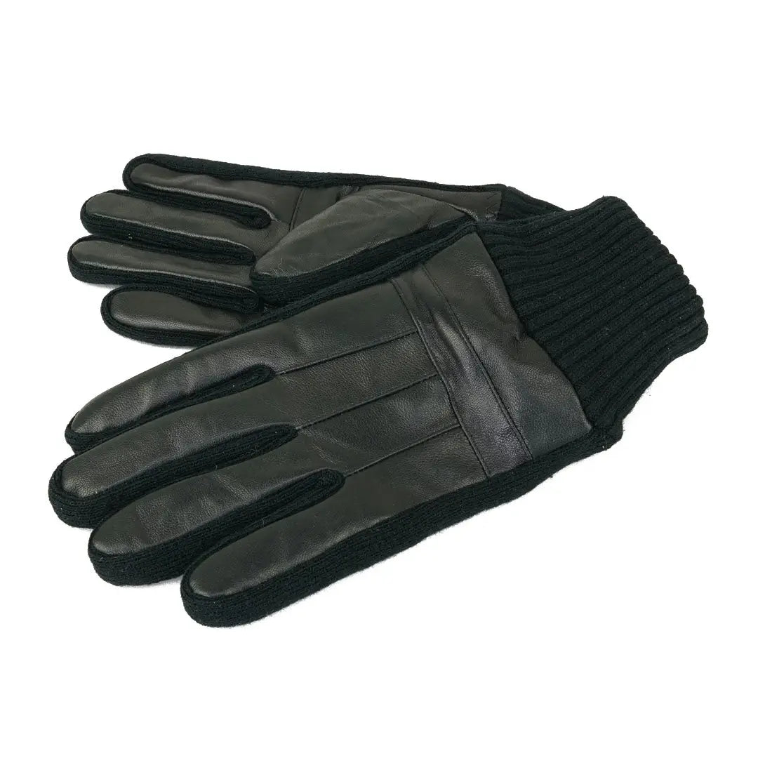 Sophos District Glove Leather: black leather with ribbed knit cuffs